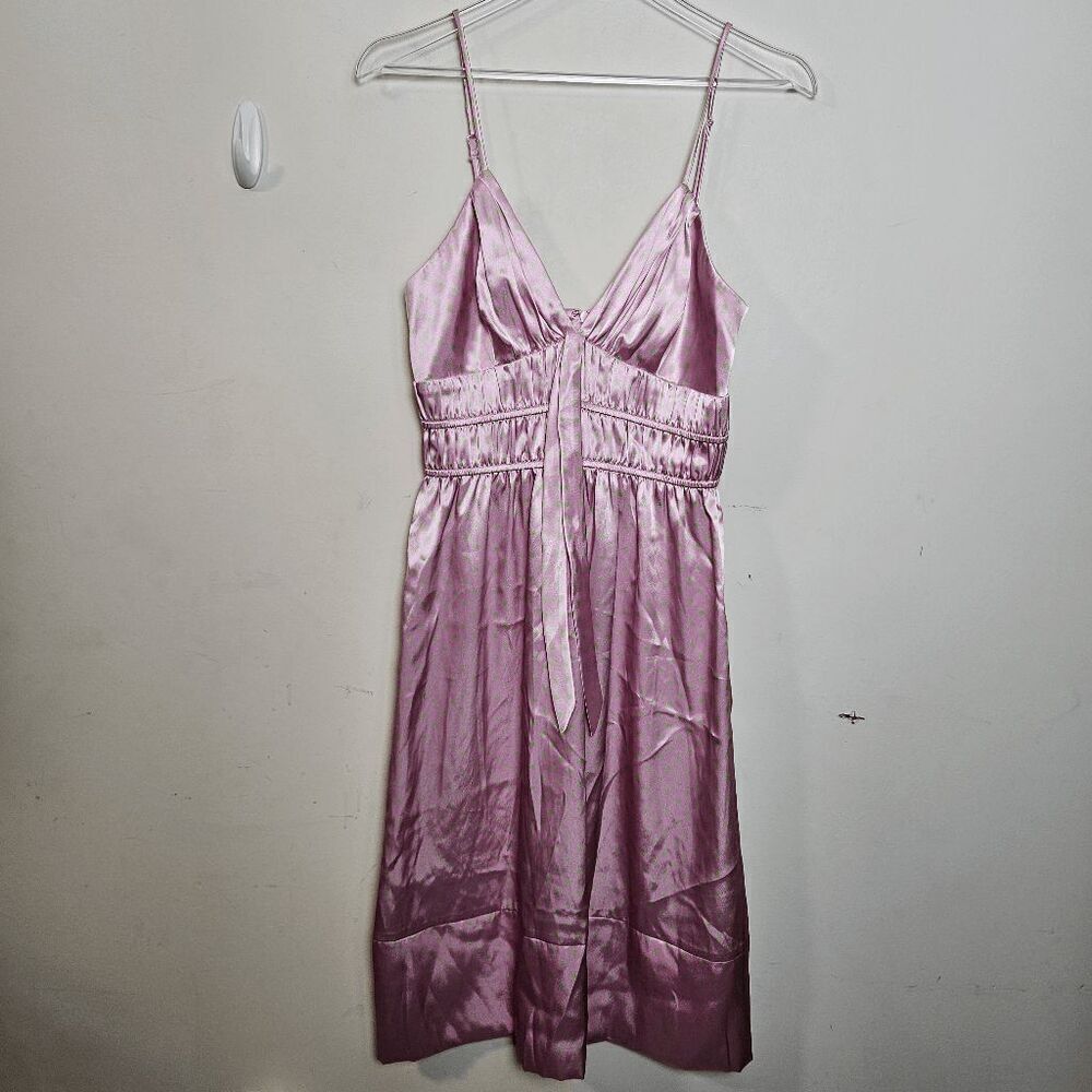 A.B.S. Satin Formal Pink Spaghetti Strap Slip Empire Waist Bow Midi Dress Pink/G